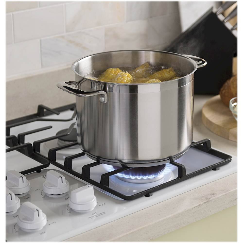 Alt View 16. GE - 36" Gas Cooktop - White.