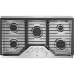 GE - 36 in. Wide 5 Burner Built-In Gas Cooktop with Dishwasher-Safe Grates - Stainless Steel
