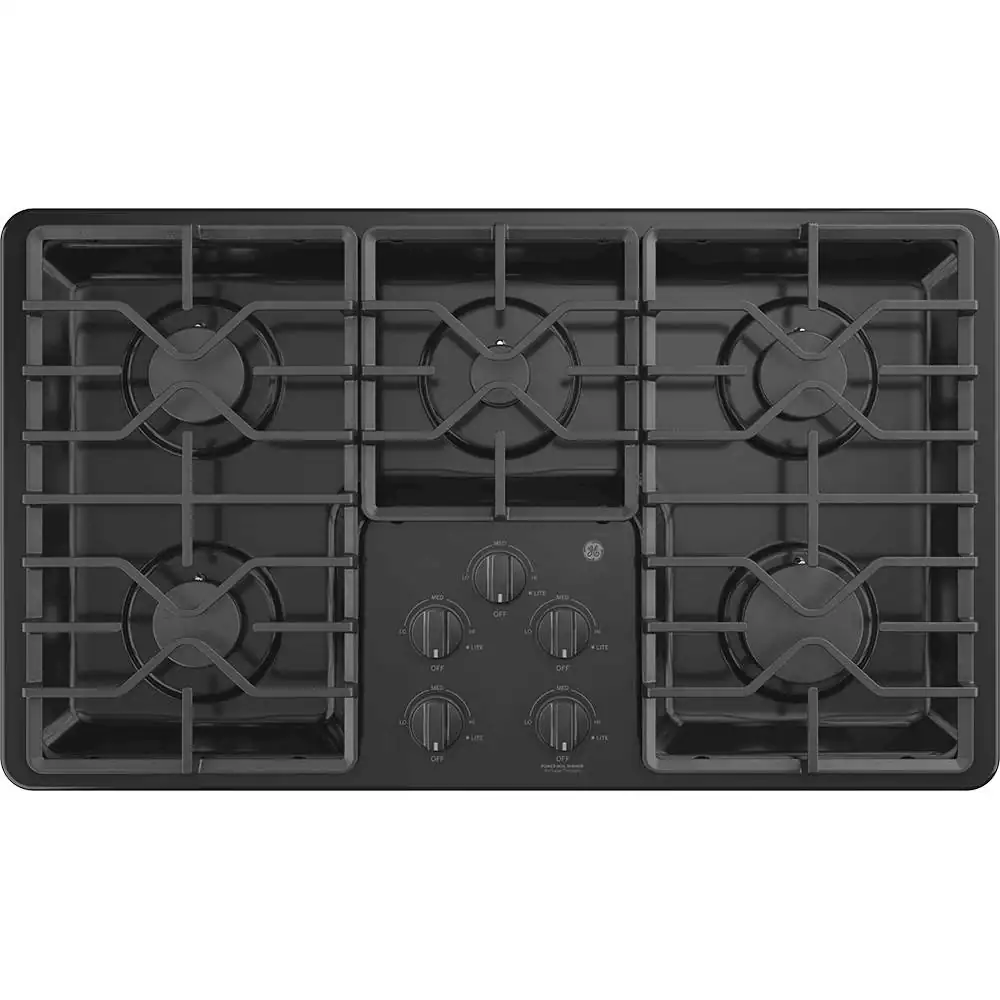 Front. GE - 36" Built-In Gas Cooktop - Black.