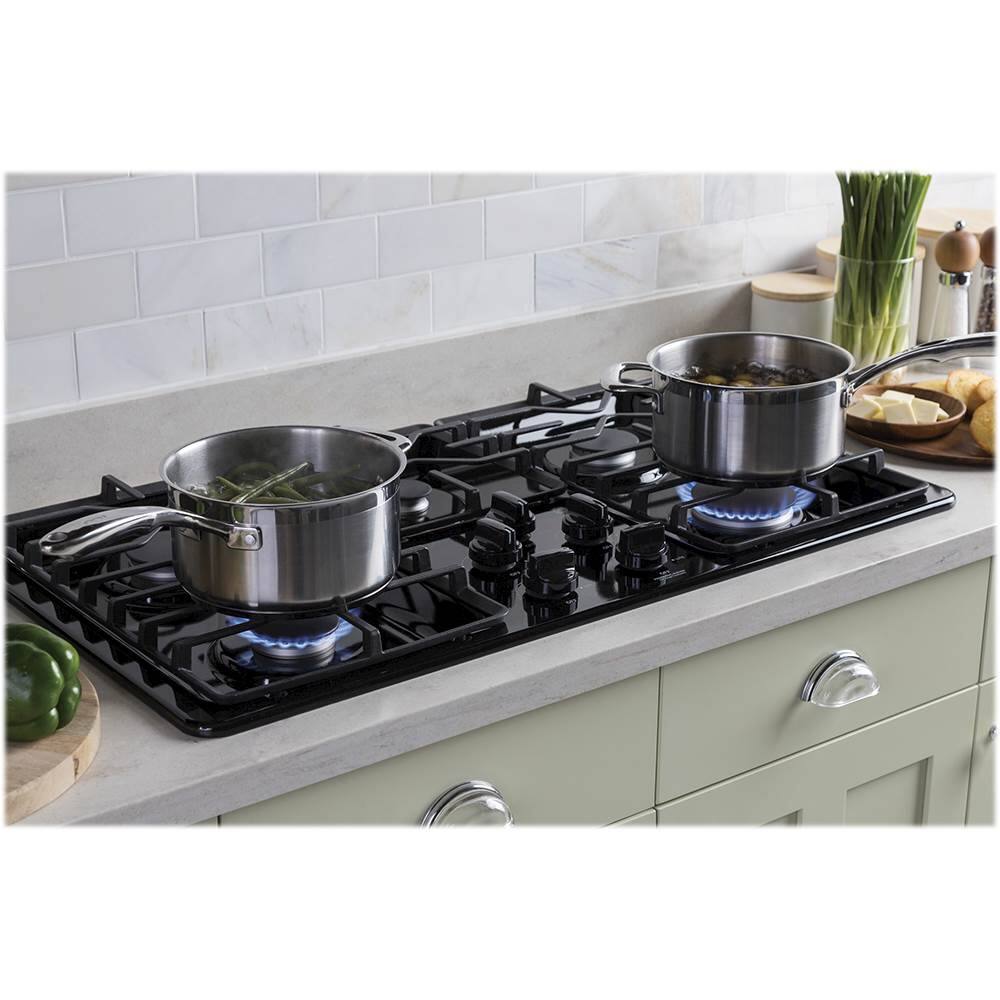 Alt View 12. GE - 36" Built-In Gas Cooktop - Black.