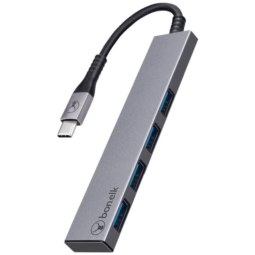 Front. Bonelk - BonElk USB-C to 4-Port USB 3.0 Slim Hub - Space Grey - Space Grey.