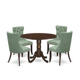 East West Furniture - 5 Piece Dining Table Set Contains a Round Kitchen Table with Dropleaf - Red