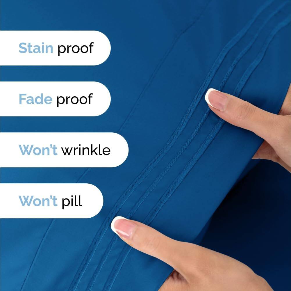 Stain proof  
Fade proof  
Won't wrinkle  
Won't pill