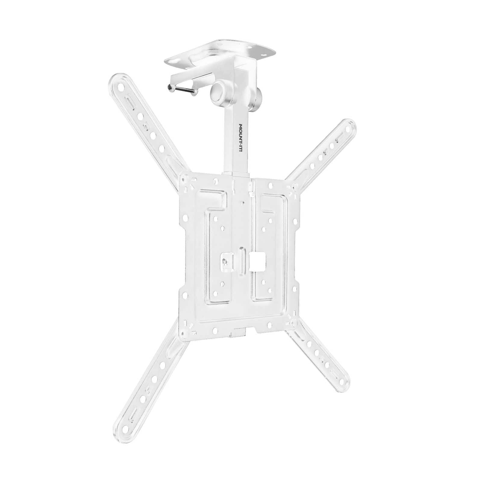 Front. Mount-It! - Fold-Down Ceiling TV Mount – Fits 23″–55″, Up to 44 lb, 90° Tilt, ±45° Swivel - White - White.