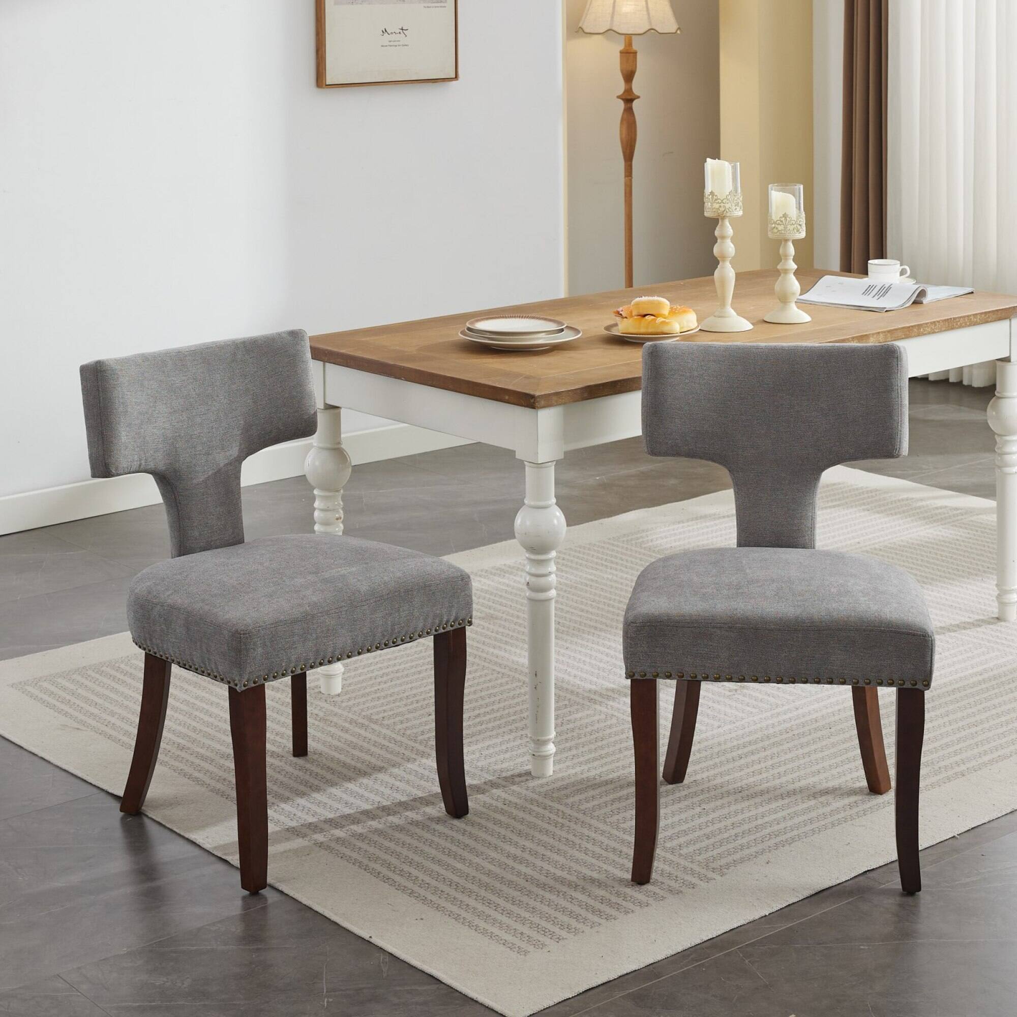 Alt View 10. GOODSILO - Modern Dining Chairs Set of Two with Curved Backrest and Upholstered Fabric Seating - Gray.