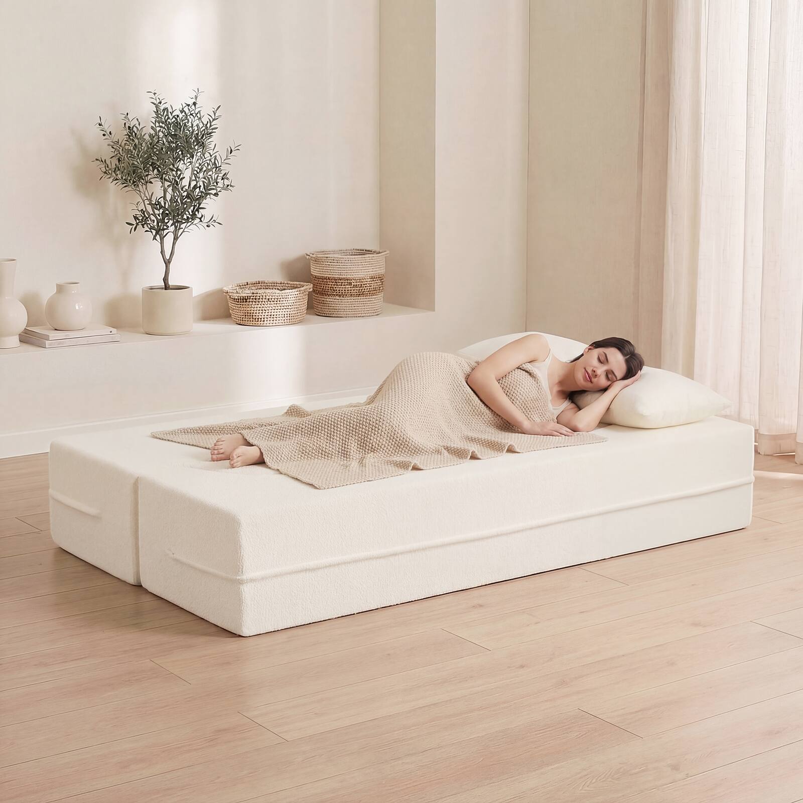 Alt View 4. Gymax - Gymax 75.5'' Folding Sofa Bed w/2 Comfortable Pillows No Assembly Needed for Guest Room Beige - Beige.