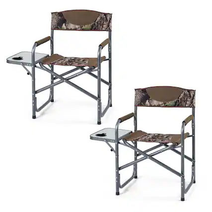 Front. Gymax - Gymax 2 Pcs Folding Camping ChairLightweight Portable Directors Chair w/ Side Table Camouflag - Multicolor.