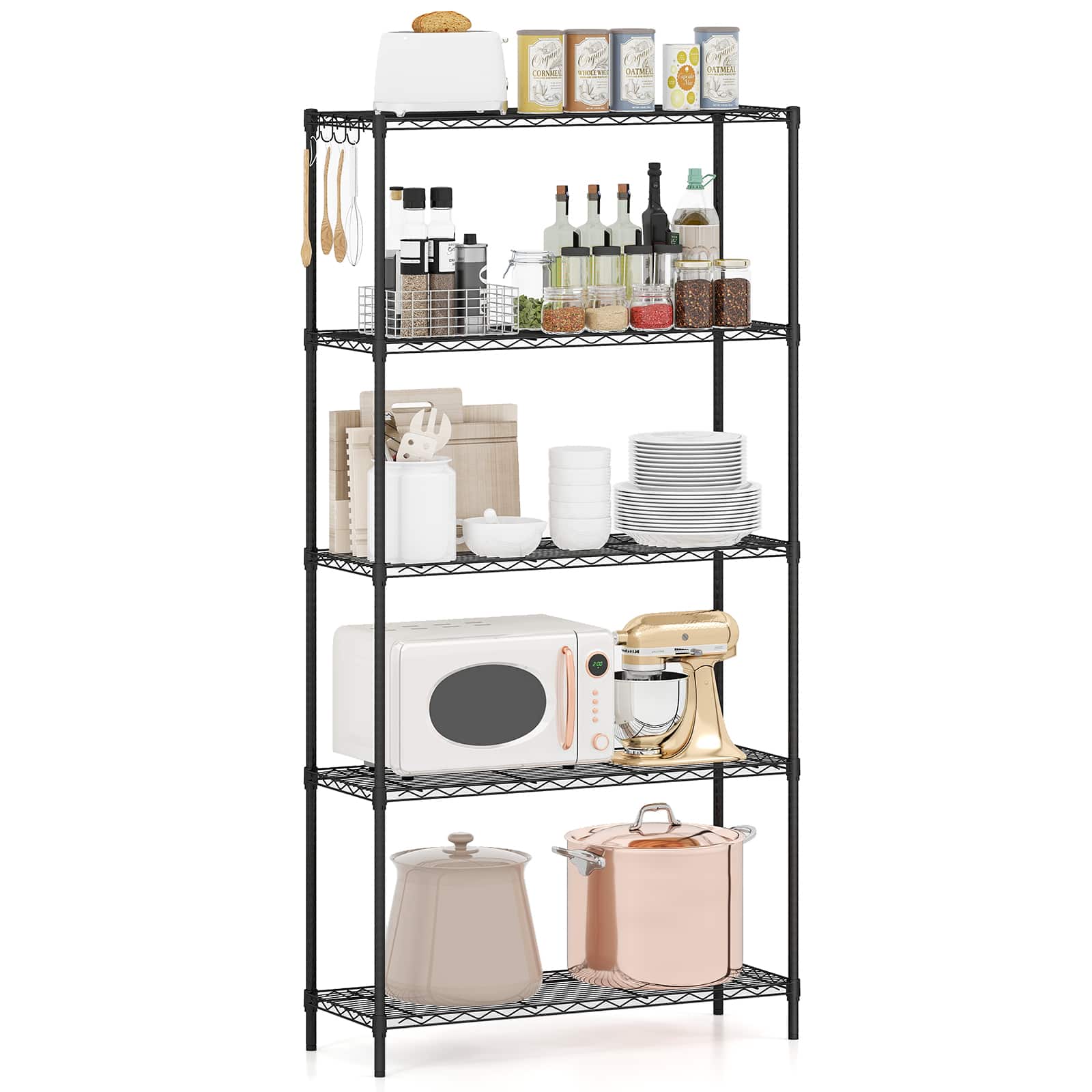 Gymax - 5-Tier Metal Storage Shelving Unit w/V-Shaped Wire Rack for Home Kitchen Garage - Black