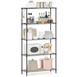 Gymax - 5-Tier Metal Storage Shelving Unit w/V-Shaped Wire Rack for Home Kitchen Garage - Black