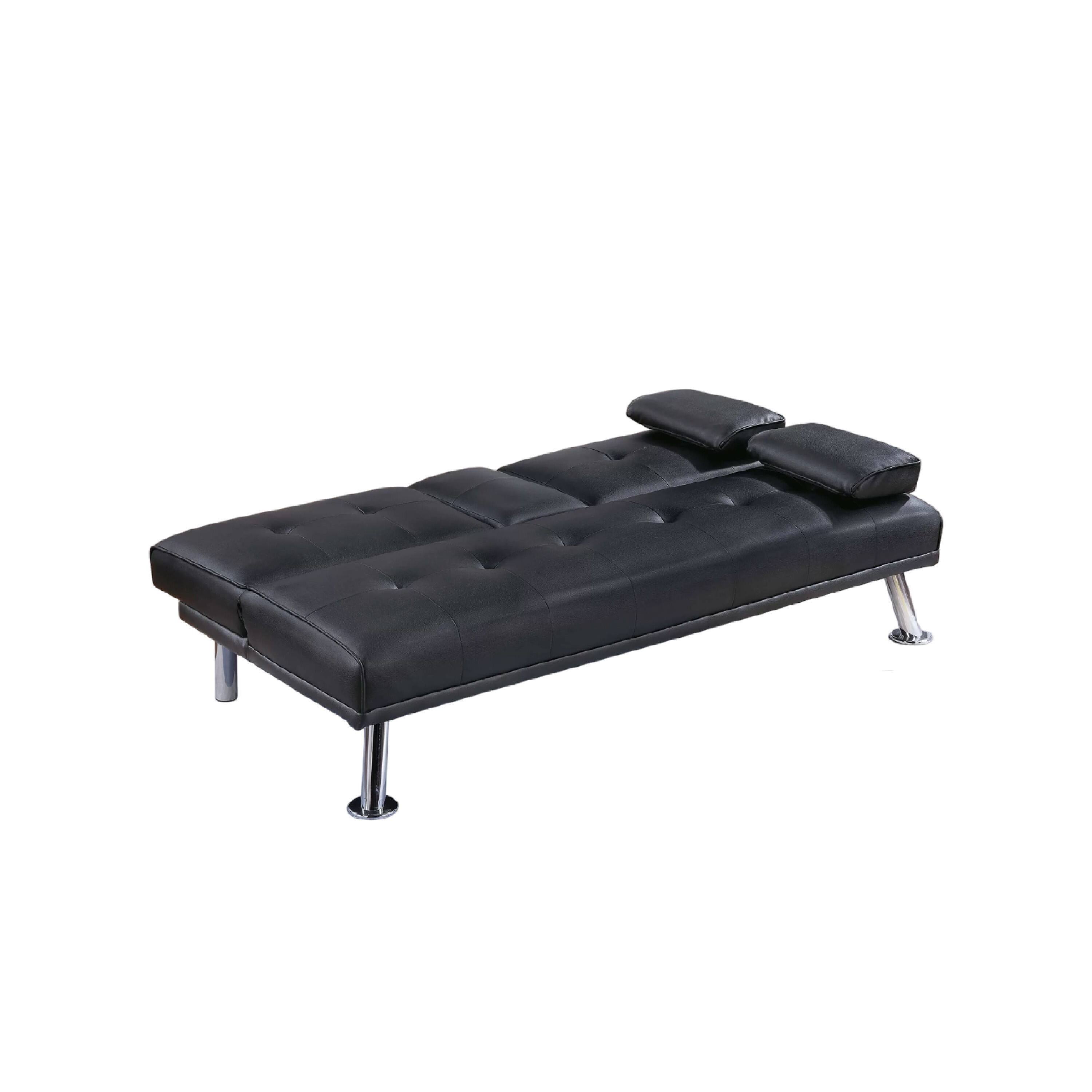 Alt View 1. Manhattan Lane - Gary Convertible Sofa with Fold-Down Table, Metal, Faux Leather - Black, Chrome.