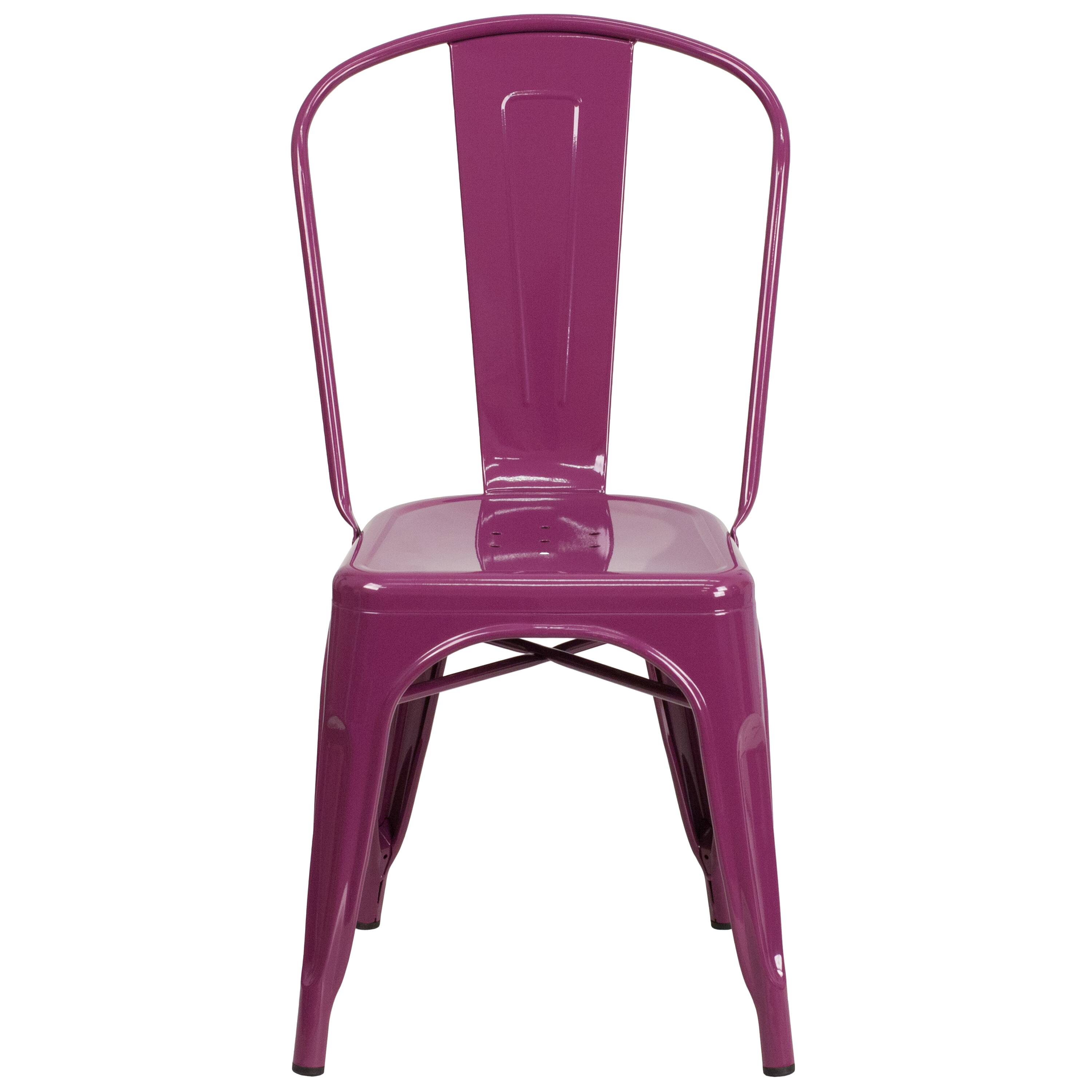 Alt View 7. Emma + Oliver - Commercial Grade Colorful Metal Indoor-Outdoor Dining Stack Chair - Purple.