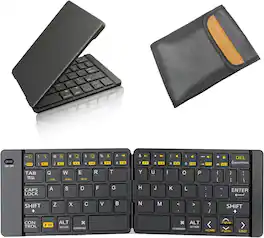 Core Tech - Foldable Bluetooth Rechargeable Keyboard with Carrying Bag and USB-C Charging - Elegant Blue-Black Keyboard+Bag