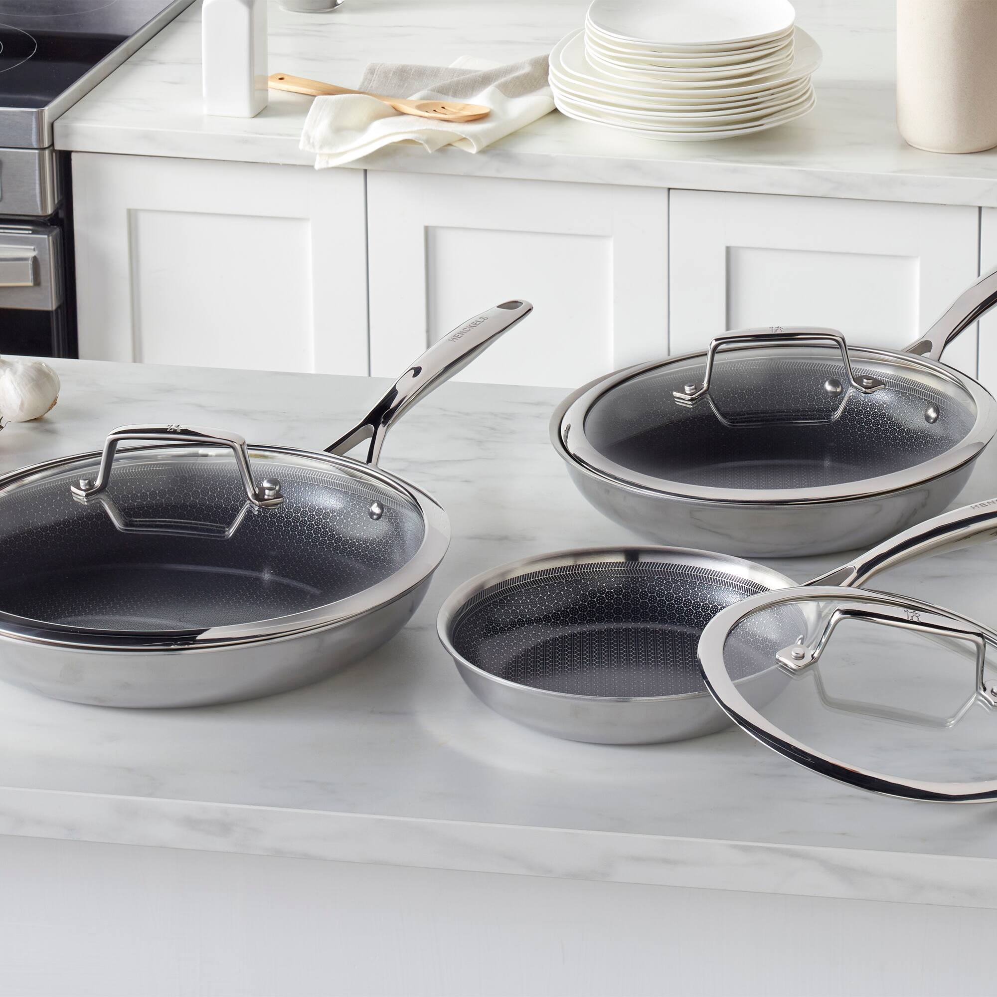 Alt View 3. Henckels - Henckels Paradigm Ceramic 6-pc Stainless Steel Dual Performance Fry Pan Set - Stainless Steel.