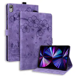 Dteck - For Apple iPad (A16) 11" 2025/iPad 10th 2022 Embossed Flower Pattern Folio Case Card Slots Kickstand Cover - Purple