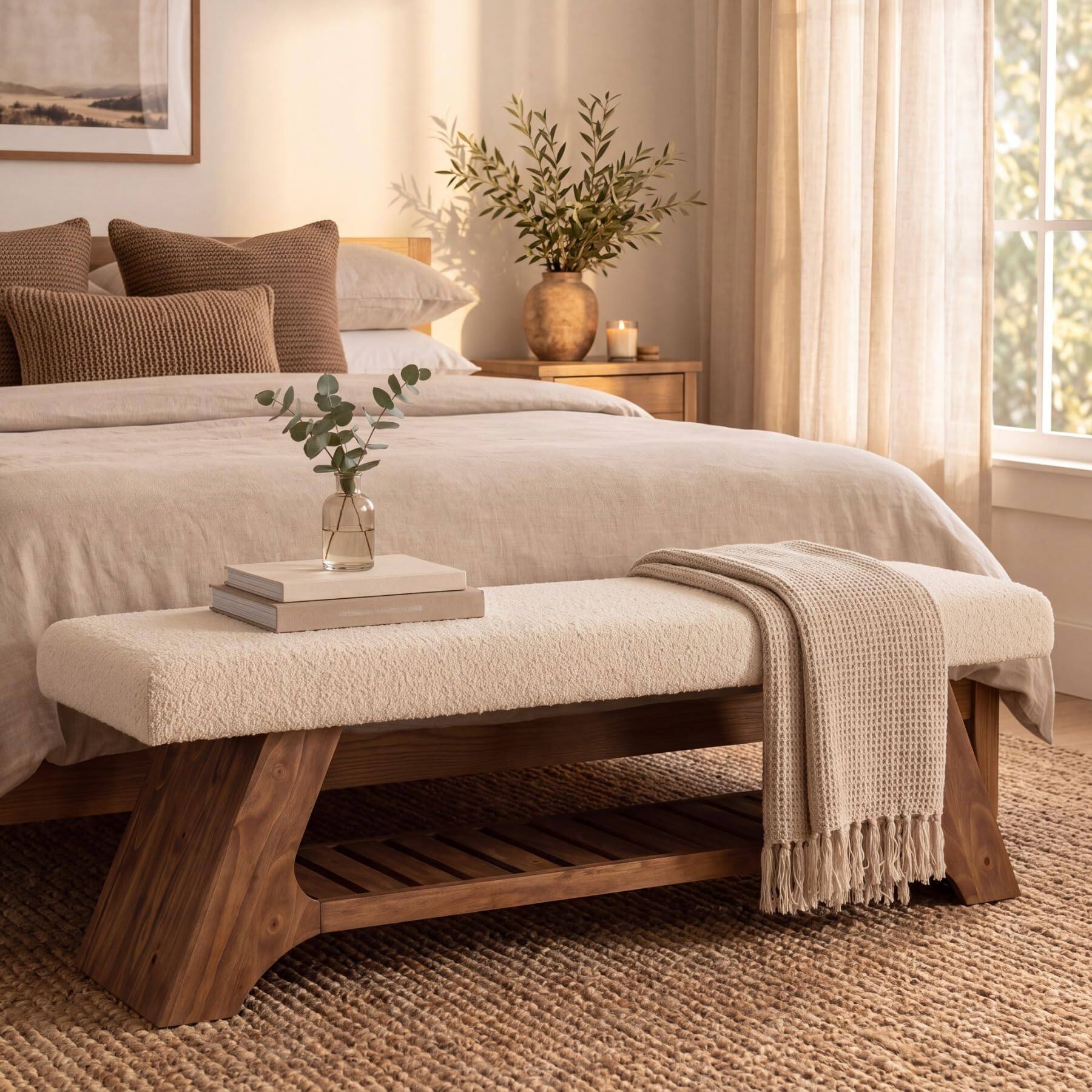 Alt View 1. Tribesigns - Solid Wood Upholstered Bench with Storage, 55" Entryway Bench - Dark Brown.