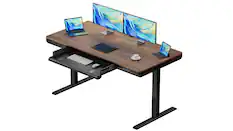 Front. ErgoAV - Adjustable Walnut Electric Standing Desk with USB Ports & Storage Drawer/Keyboard Tray - 55" x 27", Model ERDS4-01WN - Walnut.