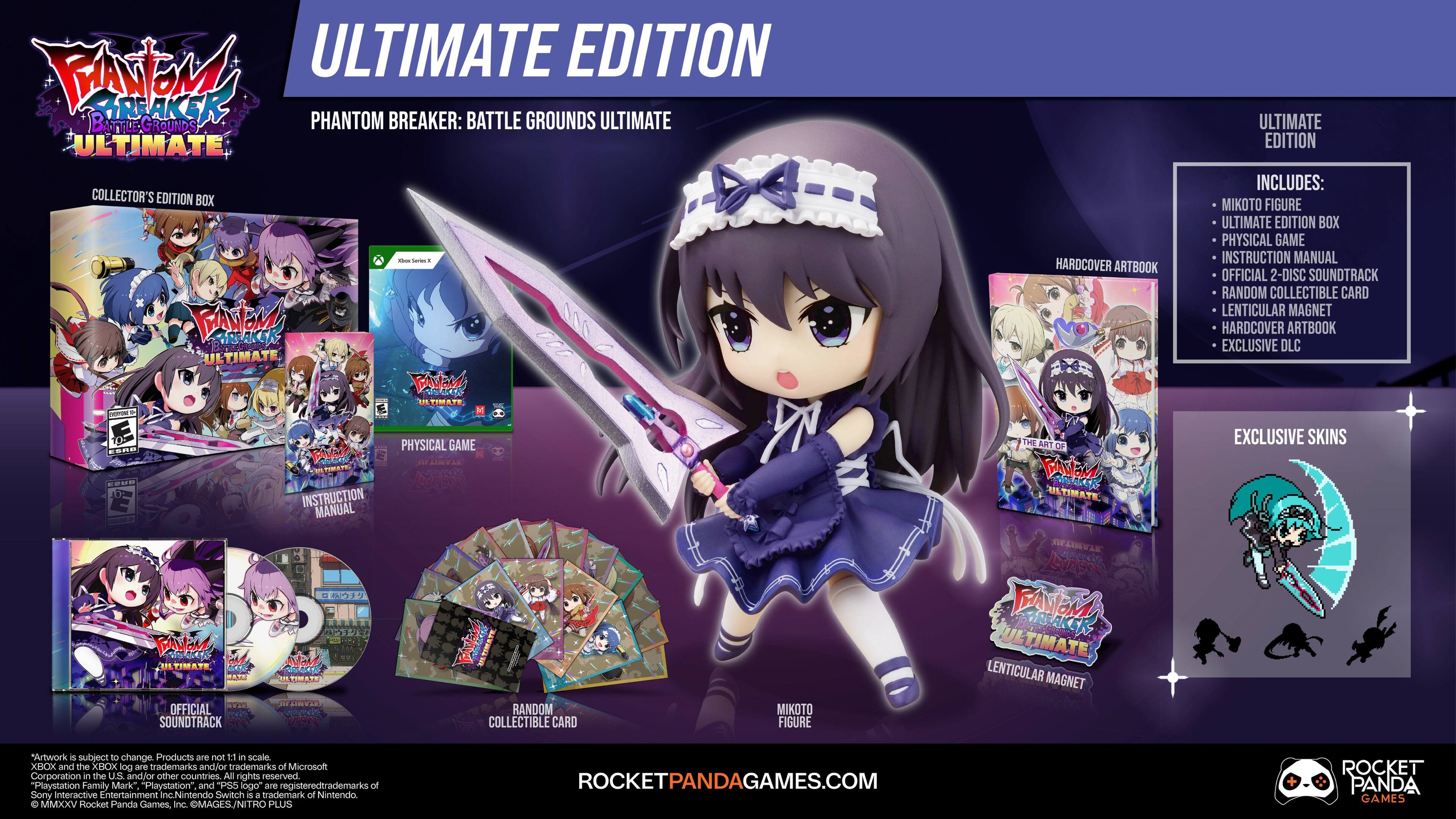 Ultimate Edition Phantom Breaker: Battle Grounds Ultimate Collector's Edition Box - Includes: Mikoto Figure, Ultimate Edition Box, Physical Game Instruction Manual, Official 2-Disc Soundtrack, Random Collectible Card, Lenticular Magnet, Hardcover Artbook, Exclusive DLC, and Four Curly Instruction Manual.