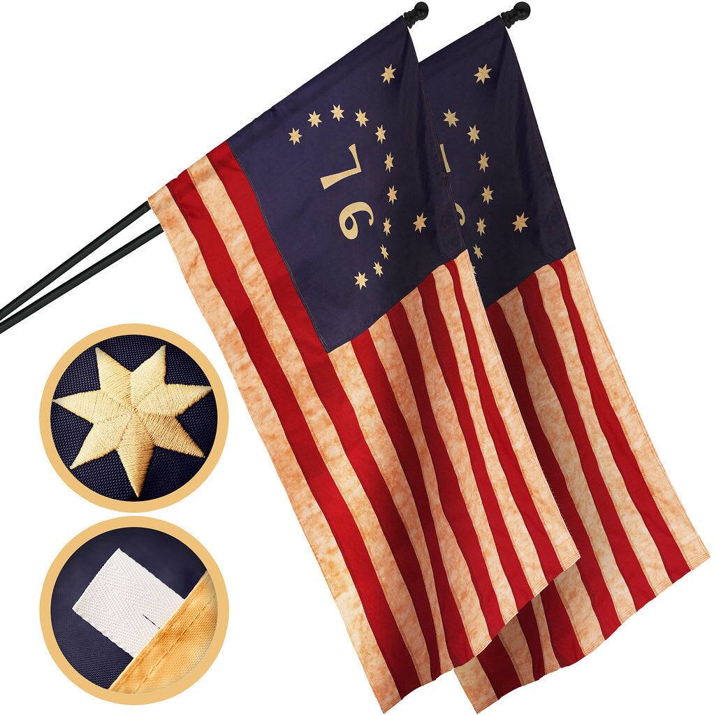 G128 - 2-Pack 3x5 ft Bennington 76 Historical Embroidered Polyester Flag, 420D, Pole Sleeve, Heavy-Duty - Assorted Colors