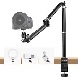 TARION - Camera Desk Mount Stand: Articulated Overhead Arm with Gear Joints for DSLR, Projector Webcam - TKA01-L Upgraded