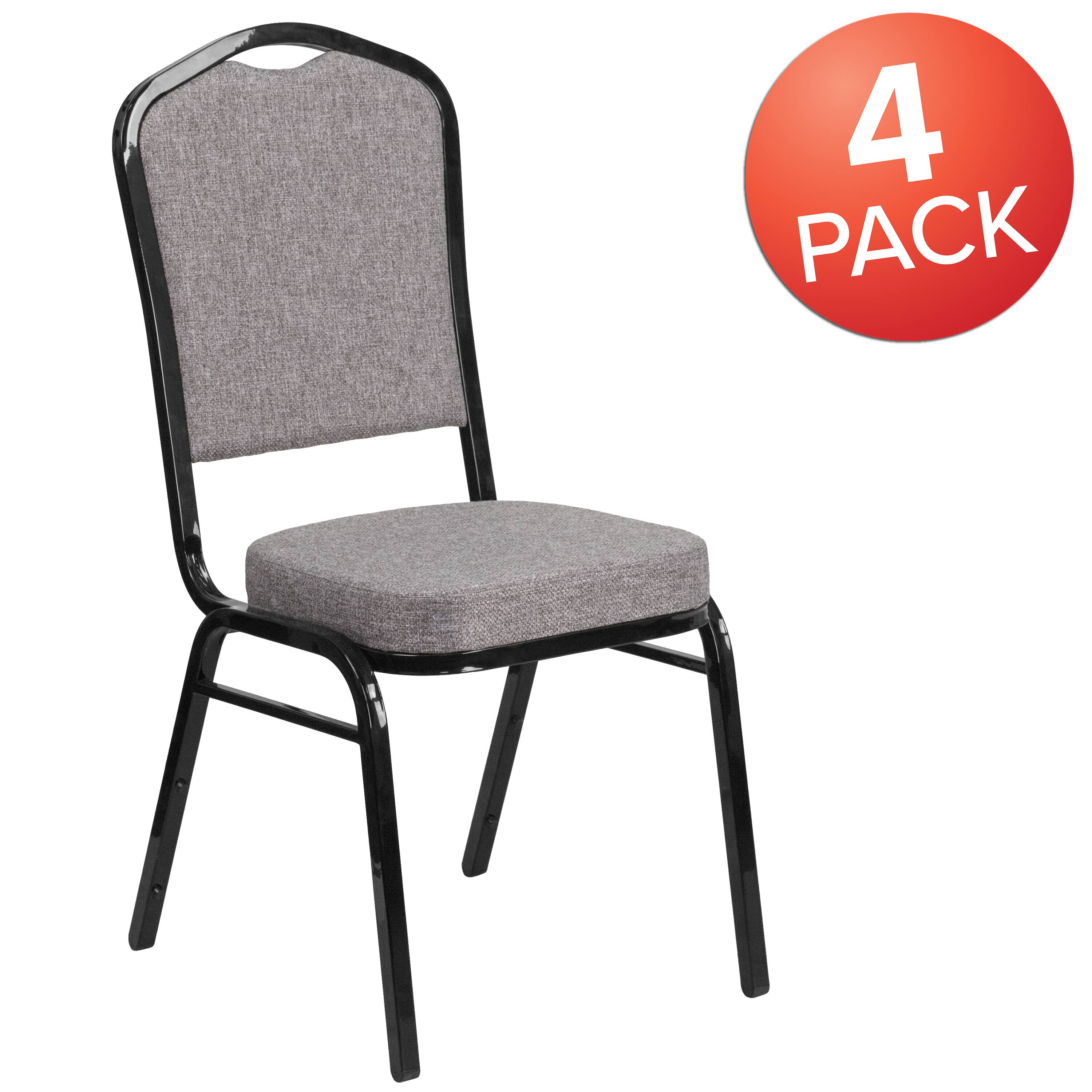 Alt View 1. Emma + Oliver - 4 Pack Crown Back Stacking Banquet Chair - Gray Fabric/Black Frame.