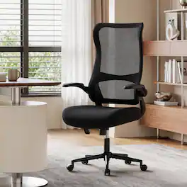 Pinmoco - Ergonomic Office Chair with Breathable Mesh, Home Desk Chair with Flip-Up Armrests, Lumbar Support and Rocking Tilt - Black
