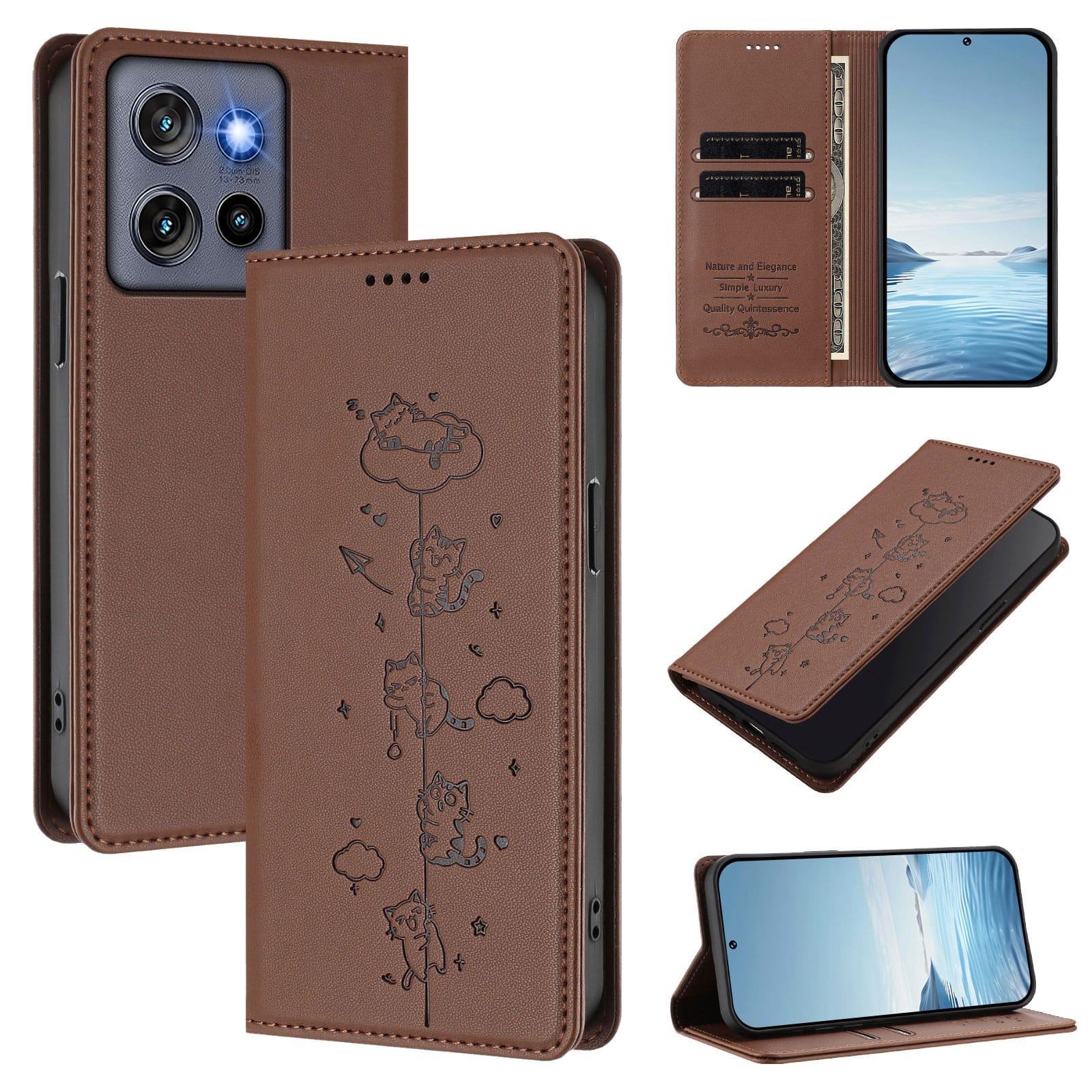 Dteck - for Motorola G Stylus 5G (2025) Foilo Case,Slim Cute Cat Embossed PU Leather RFID Blocking Wallet Flip Card Holder Cover - Brown