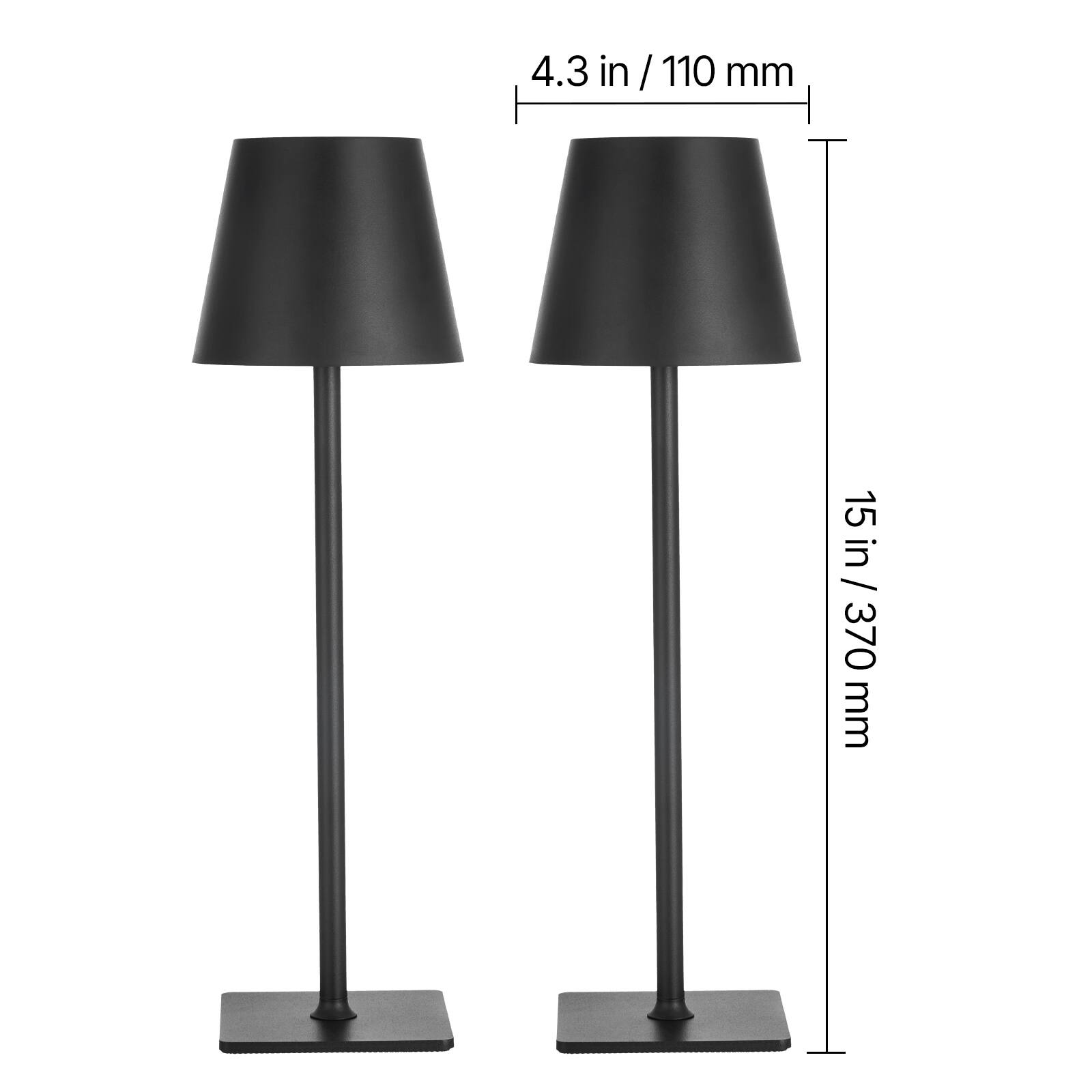 4.3 in / 110 mm  
15 in / 370 mm