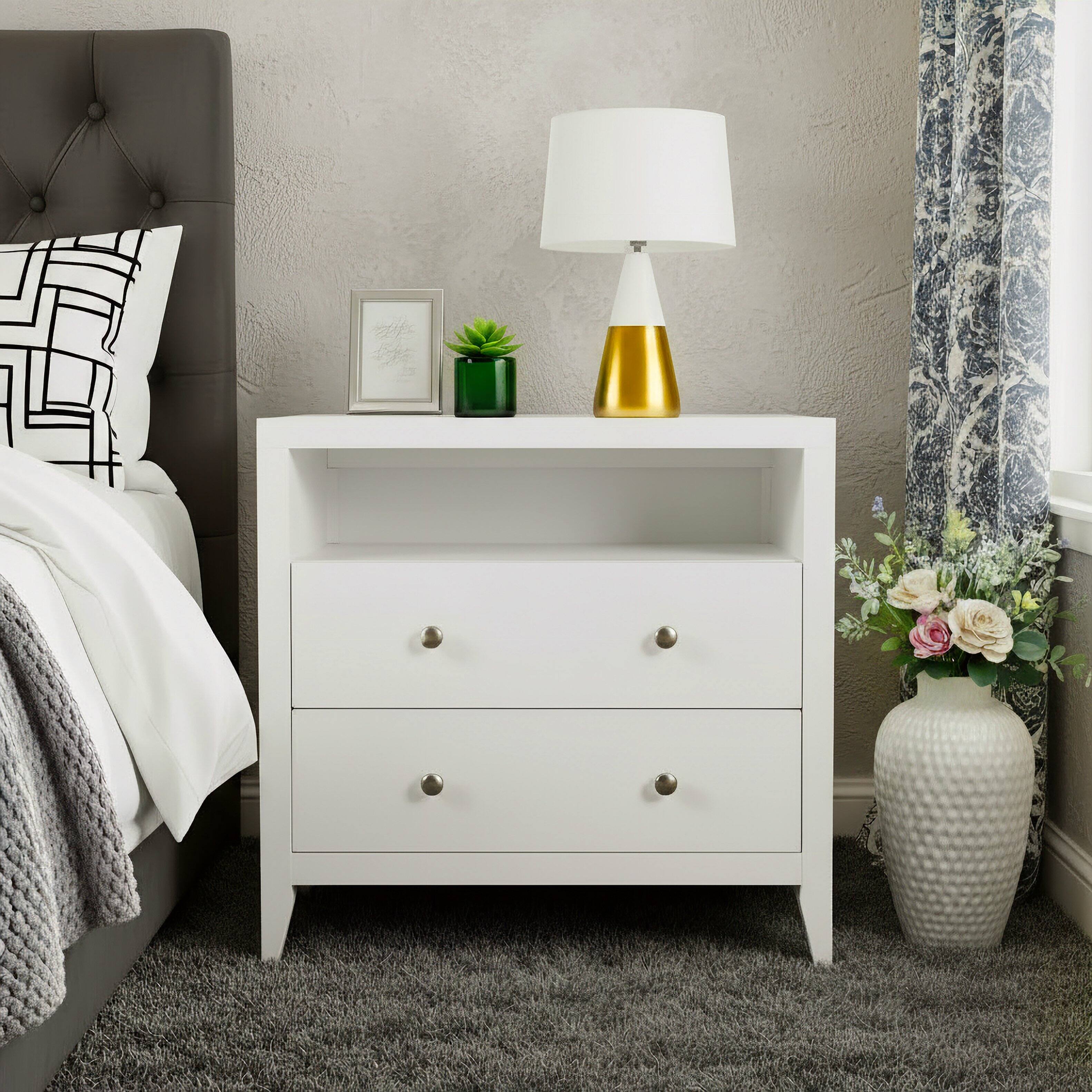 Alt View 8. Butler Specialty - Dana 28 in. W Rectangular Wood 2 Drawer Nightstand with Top Shelf - White.