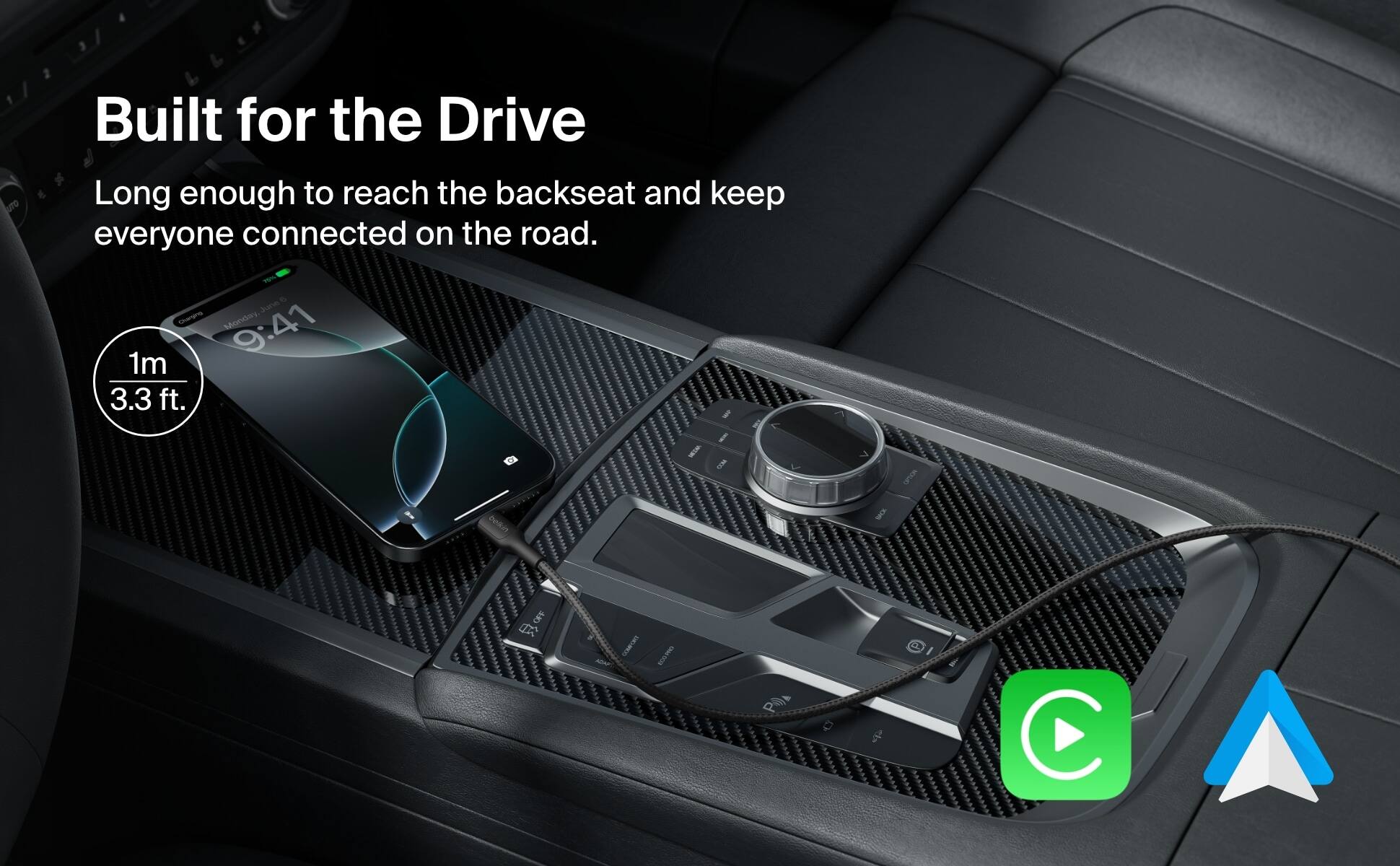 Built for the Drive

Long enough to reach the backseat and keep everyone connected on the road.

1m / 3.3 ft.