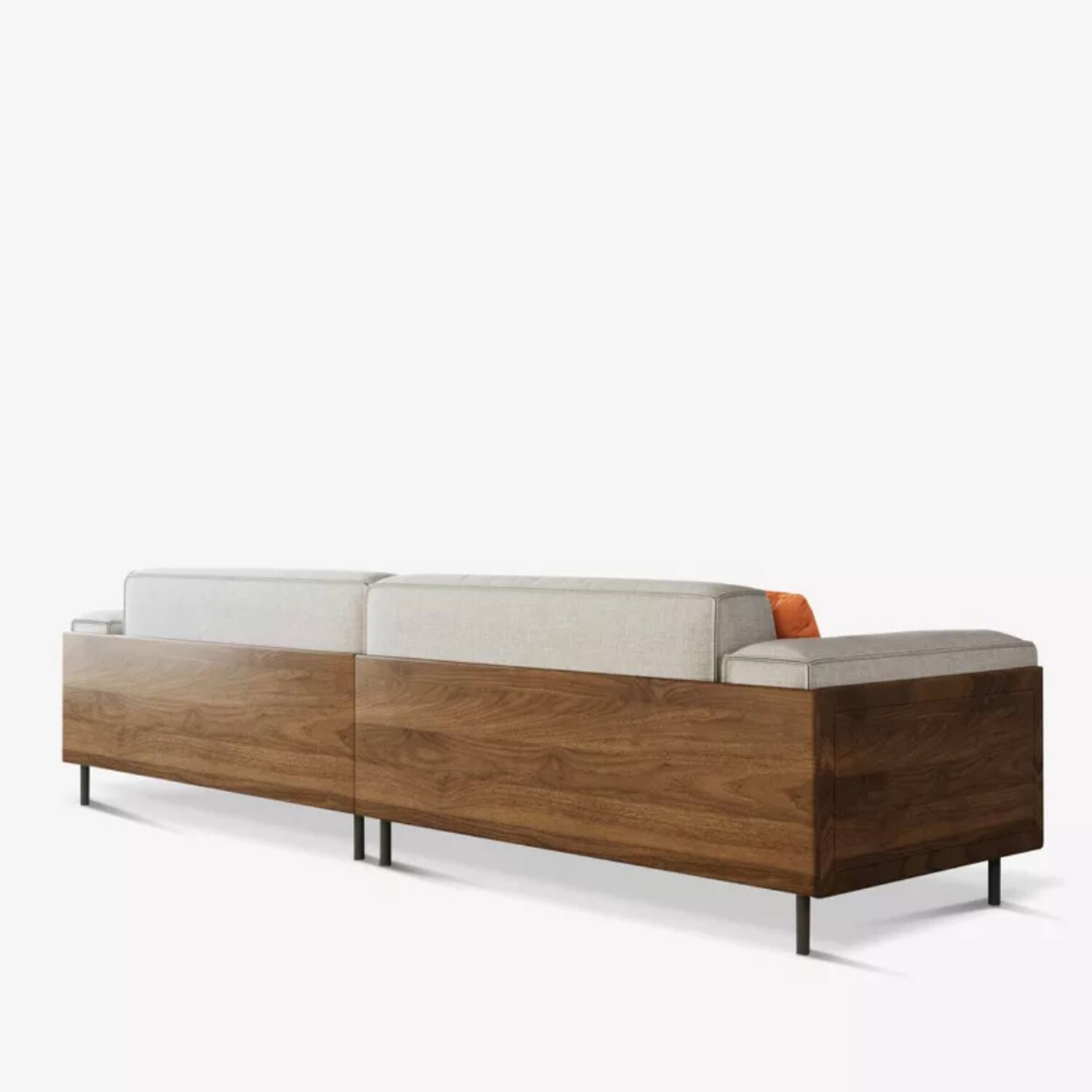 Alt View 1. luck idea - 111.81" Mid-Century Modern Sofa, 4-Seater Fabric Couch with Solid Wood Frame, Cotton-Linen Upholstery, Walnut Accents & - GRAY.