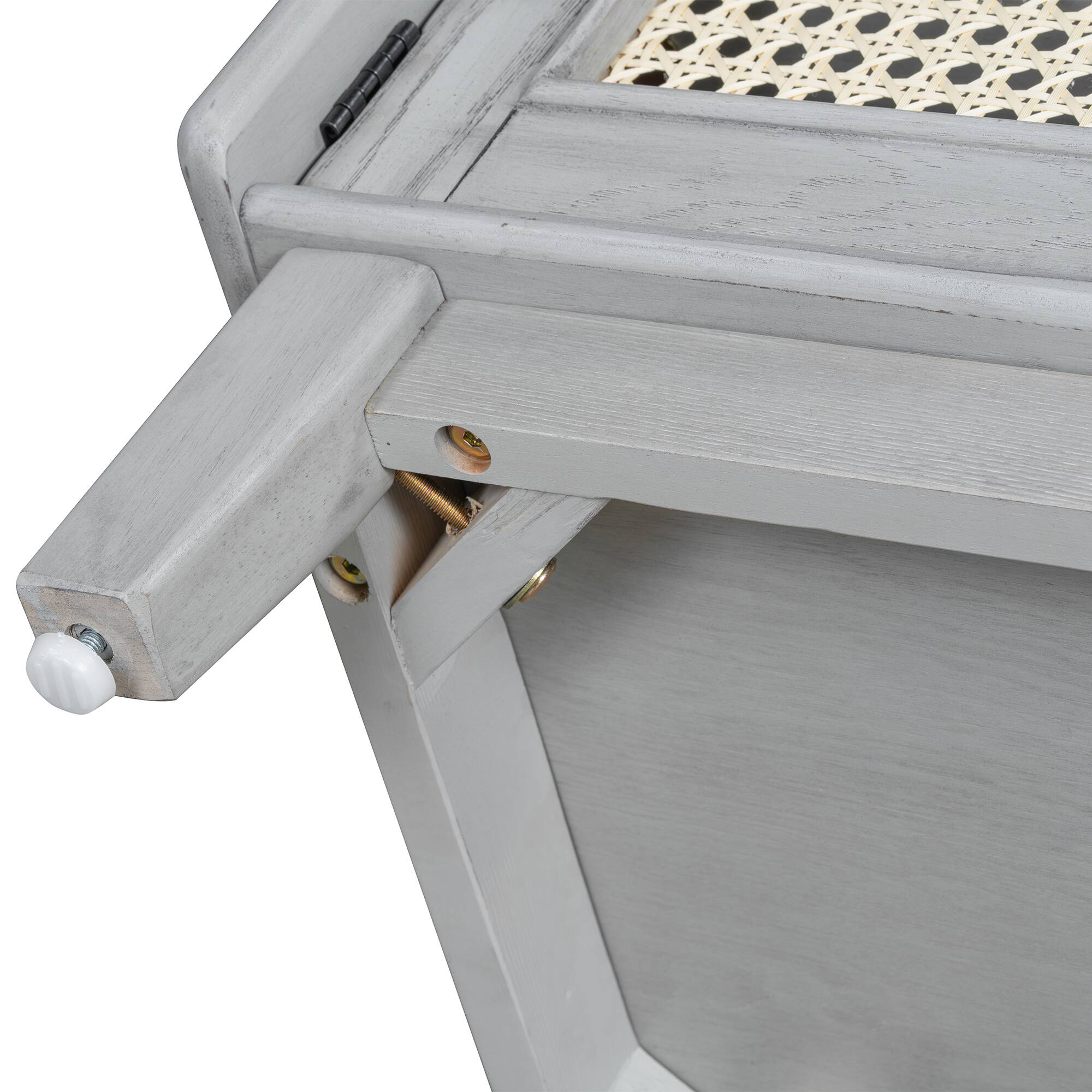 Alt View 2. Whisen - Rattan Shoe Storage Bench with Double Doors and Adjustable Shelves-Gray Wash - Gray Wash.