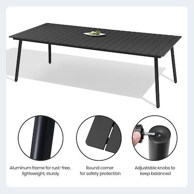 Aluminum frame for rust-free, lightweight, sturdy  
Round corner for safety protection  
Adjustable knobs to keep balanced