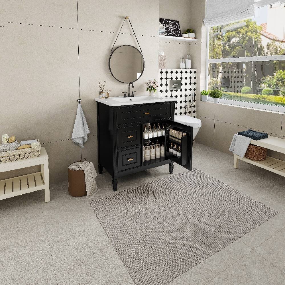 Left. Loheer - Loheer 30 inch bathroom vanity with sink Solid Wood Frame Black - Black.