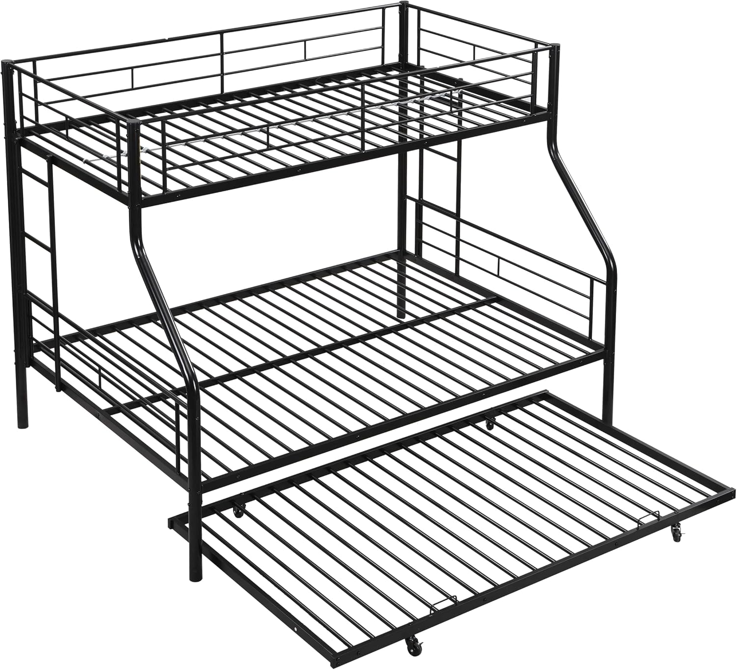 Alt View 4. Trinkets Crazed - Twin Over Full Bunk Bed with Trundle, Sturdy Metal Frame Beds, Twin Over with 2 Ladders - black.