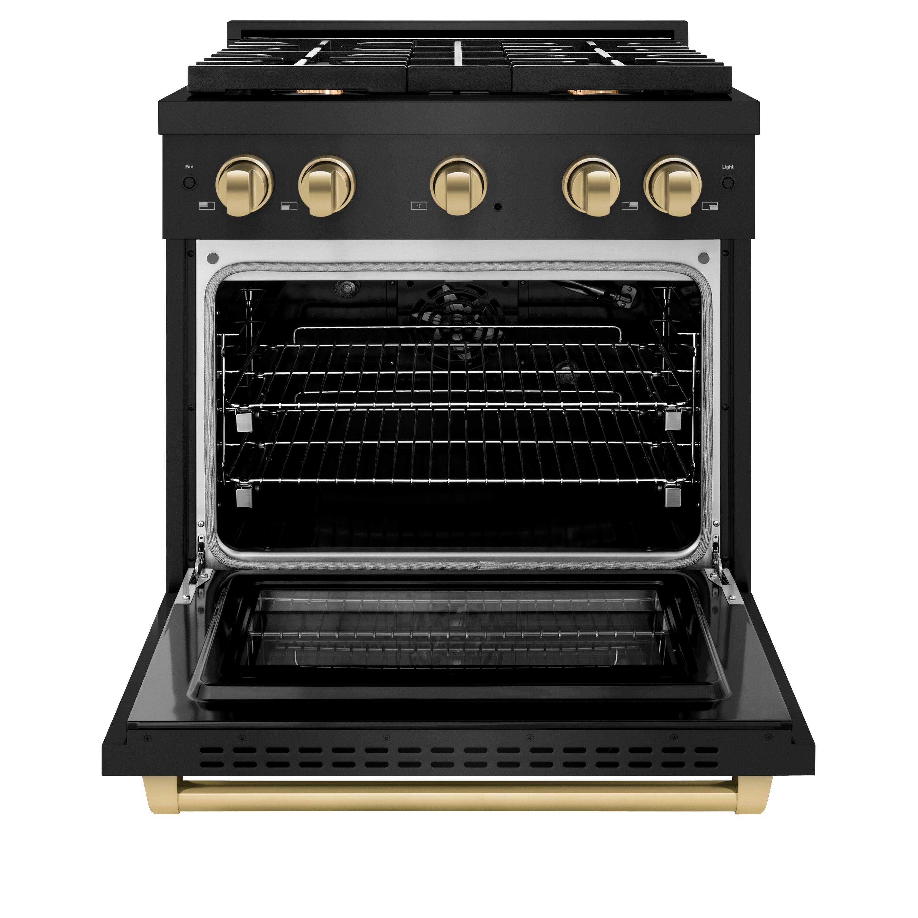 Angle. ZLINE - Autograph 30" Paramount Black Stainless Gas Range w/ 4 Burners & Bronze Accents (SGRBZ-30-CB) - Black Stainless Steel.
