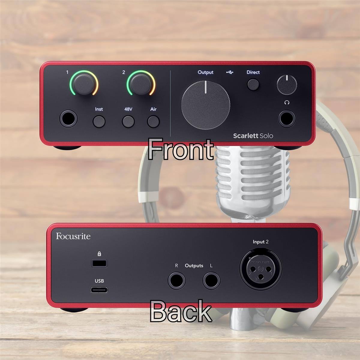 1 2 Output Direct Inst 48V Air Scarlett Solo Front Focusrite Input 2 A R Outputs L PETUR USB Back