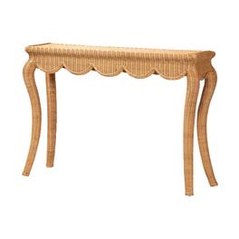 bali & pari - Deborah Natural Rattan Console Table - Handwoven Wicker Accent Table with Cabriole Legs, Scalloped Coastal Cottage - Light Honey