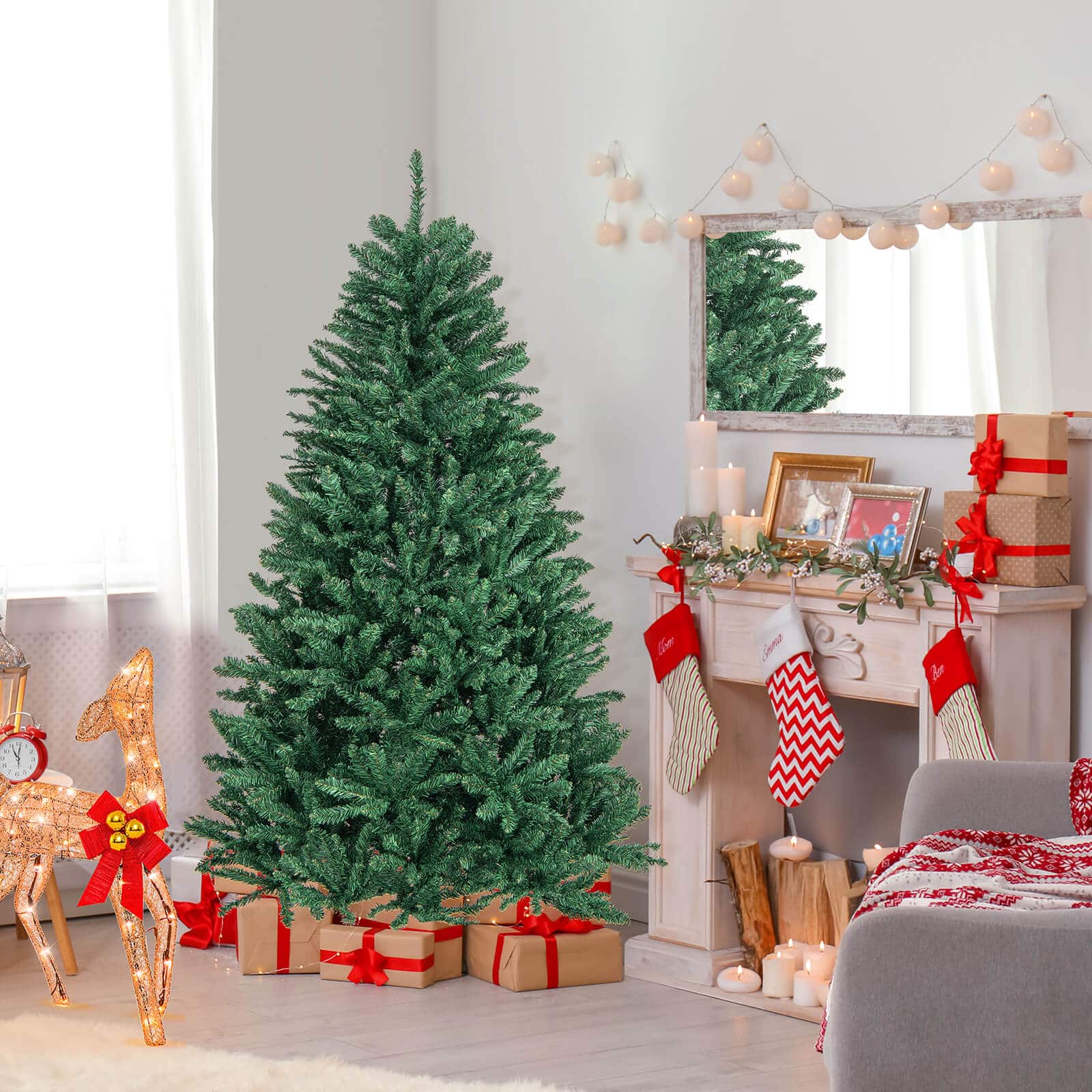 Front. Costway - Costway 6ft Hinged Artificial Christmas Tree Unlit Douglas Full Fir Tree w/ 1355 Tips - green.