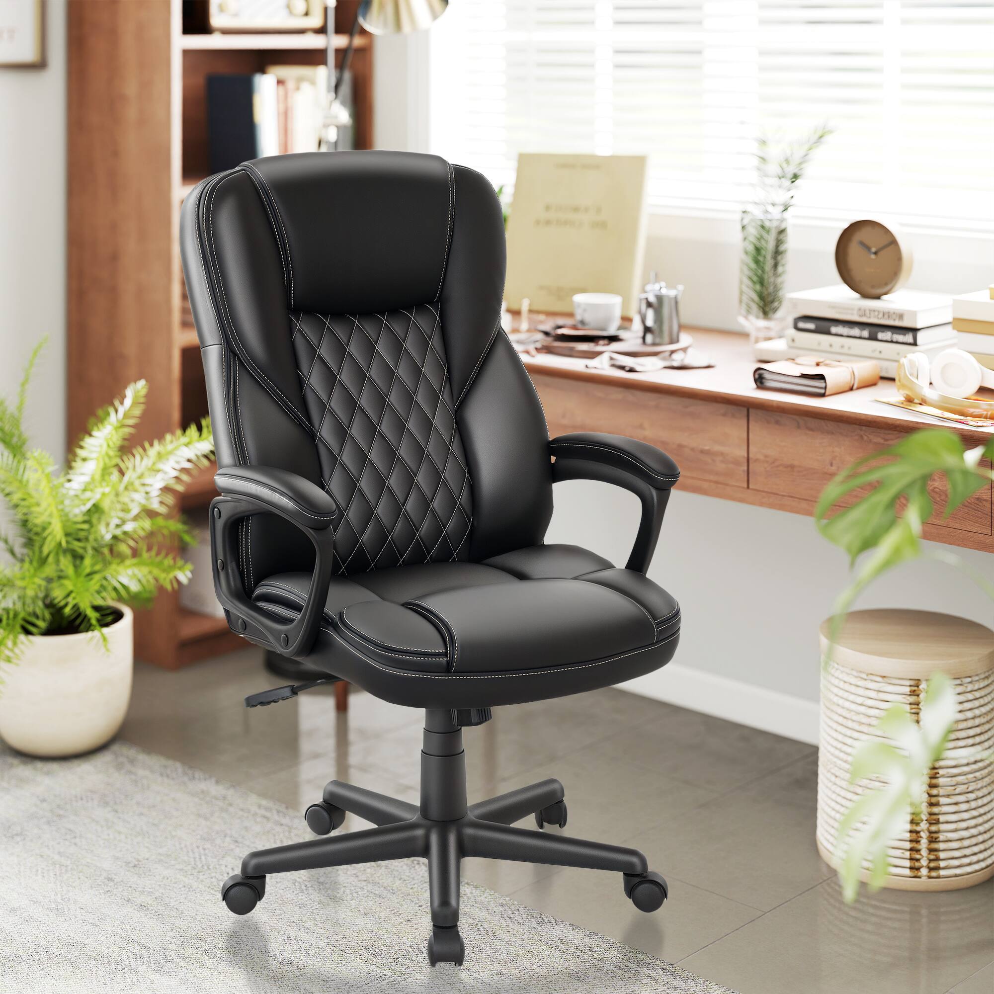 Alt View 8. Homcom - Office Chair High Back, PU Leather Executive Computer Desk Chair, Adjustable Height Lumbar Support Swivel Wheels - Black.