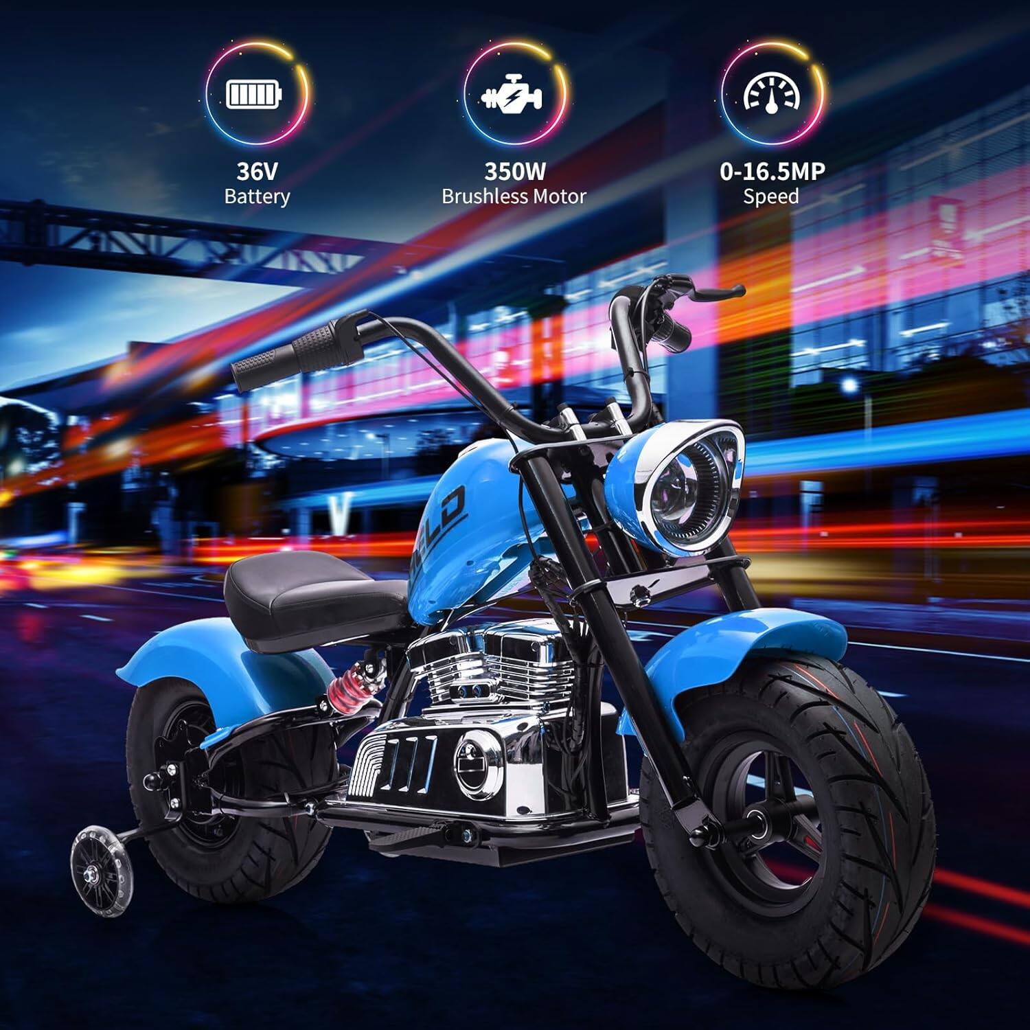 36V Battery  
350W Brushless Motor  
0-16.5MP Speed