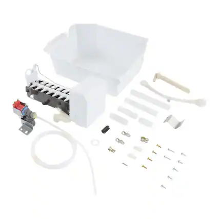 The image shows a white box with its contents spread out on a white background. The box contains a water filter and a control panel, which are both essential parts of a water system. The control panel is made up of various components, including a faucet, a hose, and a valve. The hose is connected to the faucet, and the valve is used to control the flow of water. The water filter is designed to remove impurities from the water, ensuring that it is safe and clean for consumption. The image provides a clear view of the various parts of the water system and their functions.