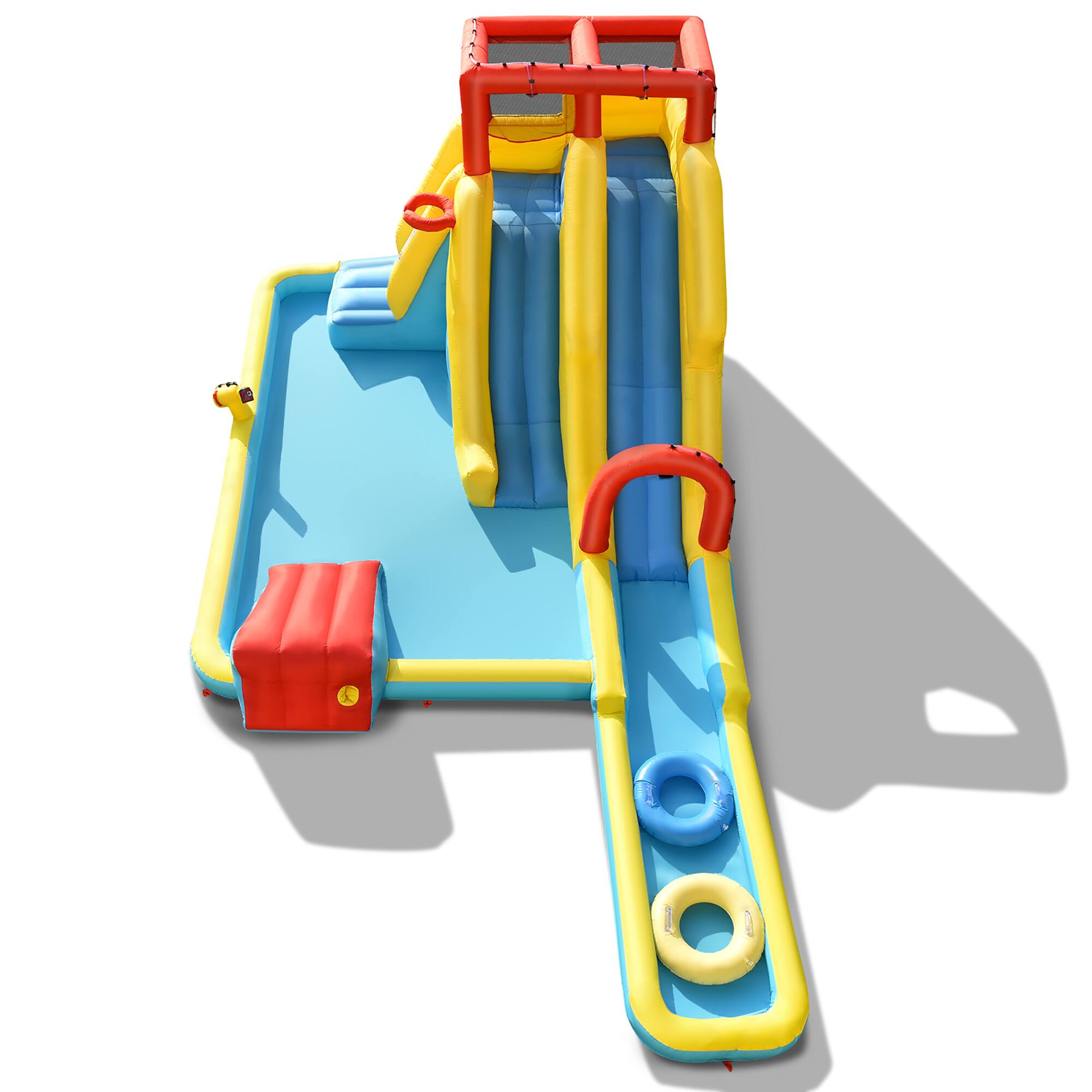 Angle. Costway - 7 in 1 Inflatable Dual Slide Bounce Houses Climbing Bouncer Without Blower - Multicolor.