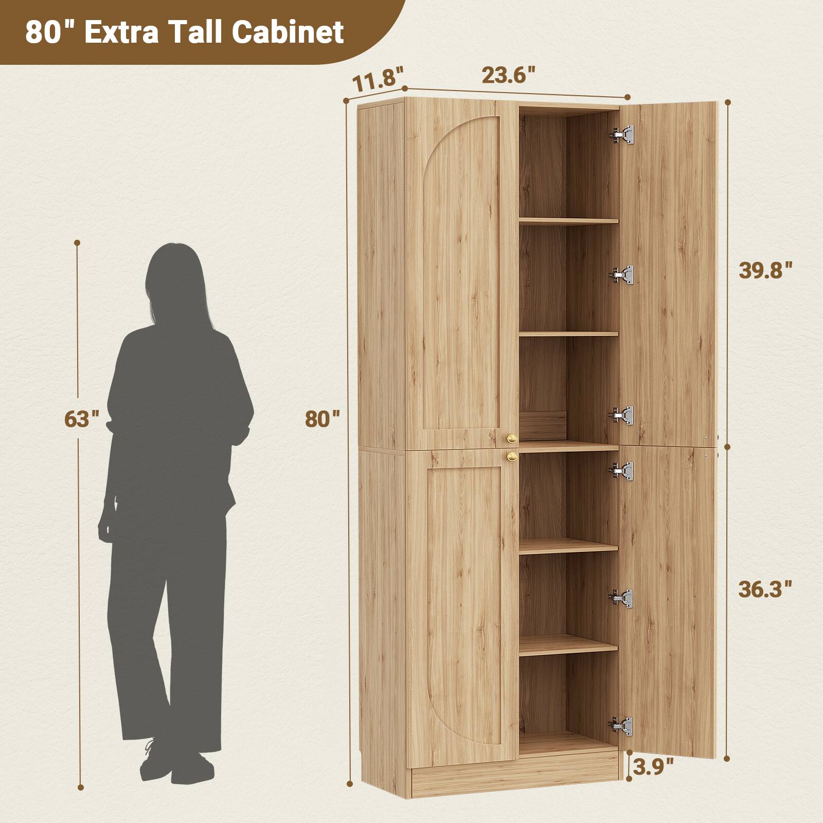 80" Extra Tall Cabinet

11.8"  
23.6"  
39.8"  
63"  
80"  
36.3"  
3.9"