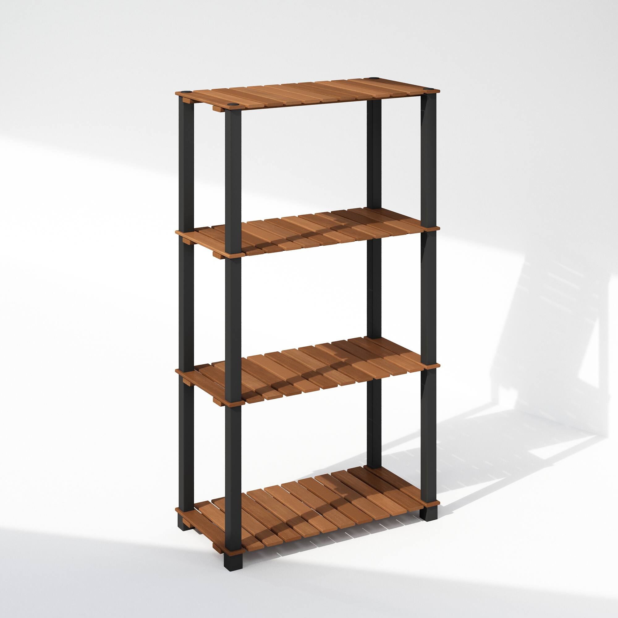 Front. Furinno - Turn-N-Tube 4-Tier Wood Slat Multipurpose Shelf Display Rack with Square Poles, Natural/Black - Natural/Black.