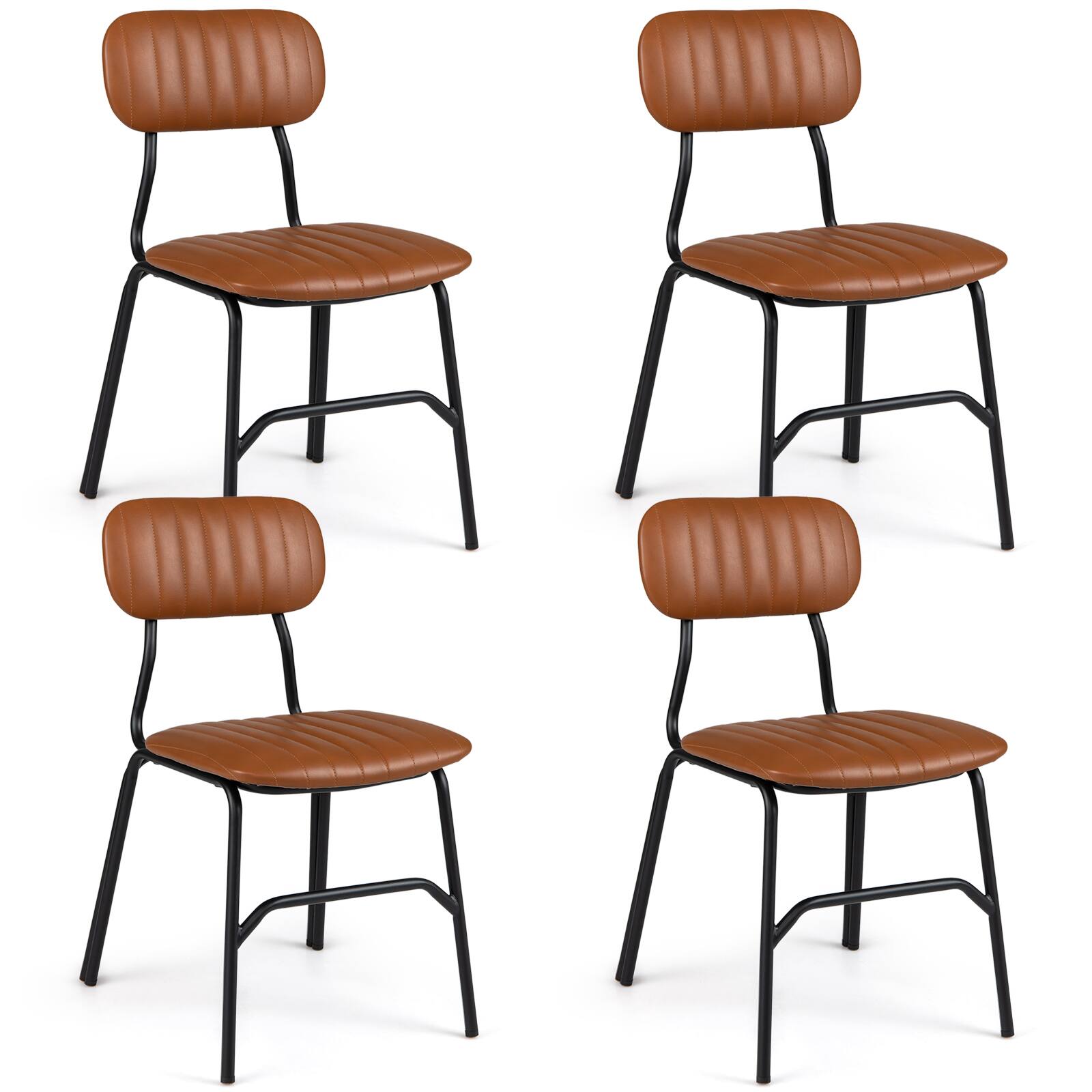 Gymax - Modern Dining Chairs Set of 4 w/Ergonomic Back & Metal Legs Exquisite Rivet Black - Brown