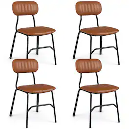 Gymax - Modern Dining Chairs Set of 4 w/Ergonomic Back & Metal Legs Exquisite Rivet Black - Brown