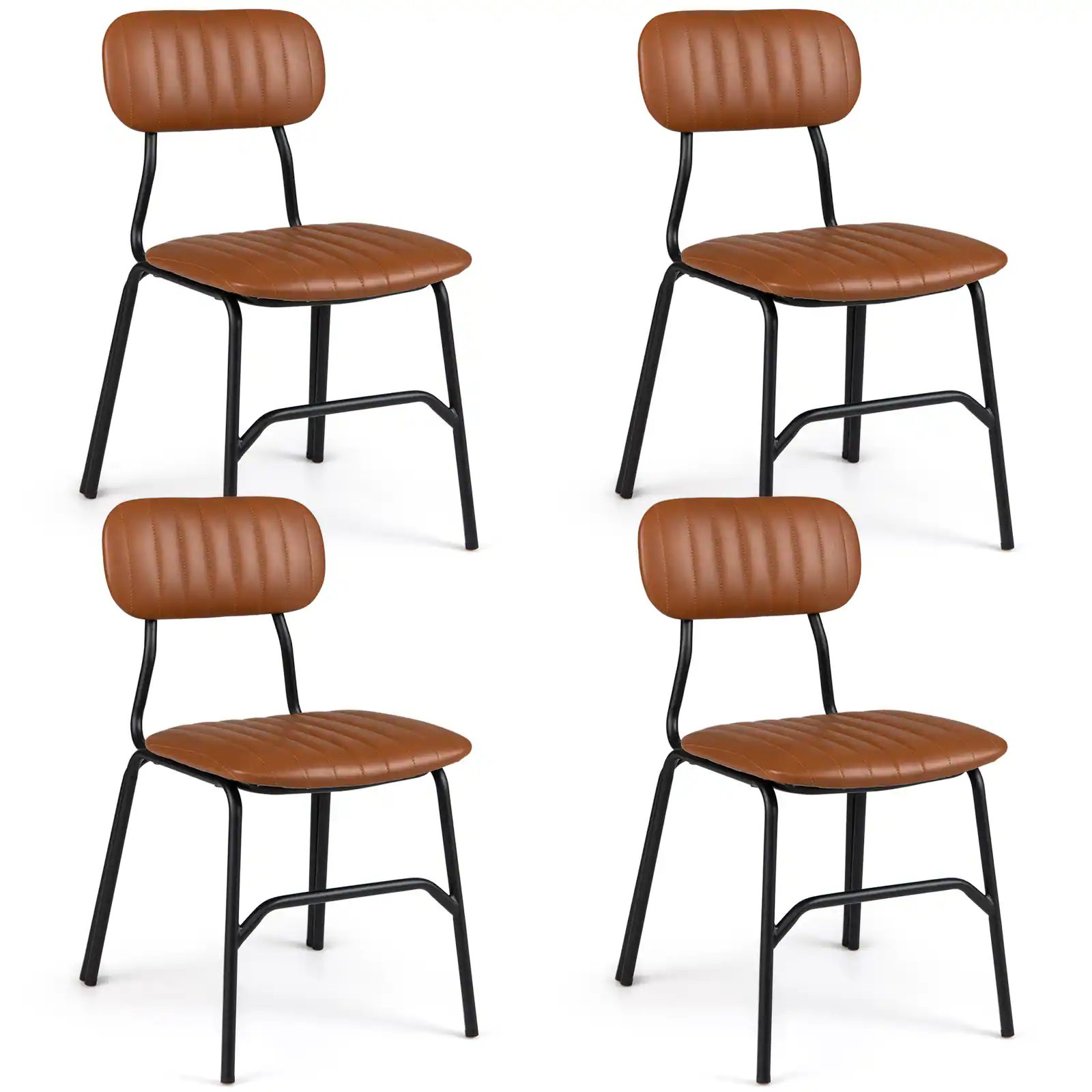 Front. Gymax - Gymax Modern Dining Chairs Set of 4 w/Ergonomic Back & Metal Legs Exquisite Rivet Brown & Black - Brown.