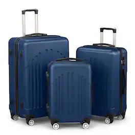 Winado - 20"24"28" Trolley Case 3-Piece ABS Hardside Luggage Suitcase Set with Spinner Wheels & TSA Lock for Travel Business - Navy Blue
