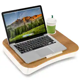 LapGear - Cup Holder Lap Desk (Fits up to 14" Laptop) - White Oak Woodgrain