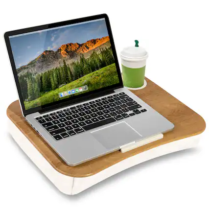 Front. LapGear - Cup Holder Lap Desk (Fits up to 14" Laptop) - White Oak Woodgrain.